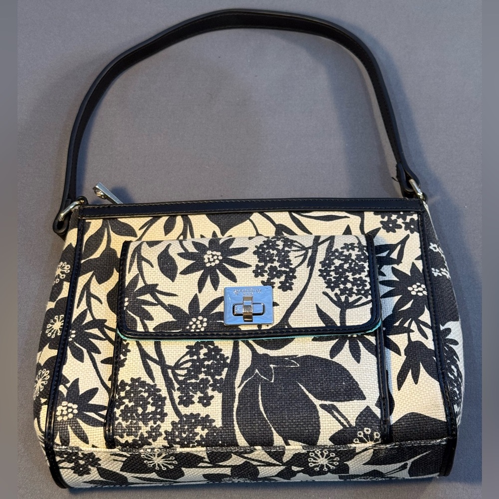 Spartina 449 Daufuskie Island Lge Satchel Shoulder Purse Travel Tote BlackFloral